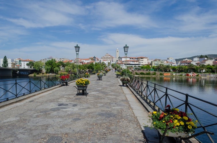 Photo of bridge and Mirandela city, Portugal.