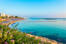 Photo of panoramic aerial view of Kalamis beach and bay in the city of Protaras, Cyprus.