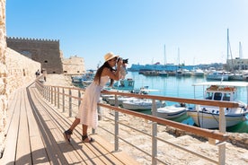 Photo of aerial view of the old Venetian harbor of Rethimno, Crete, Greece.