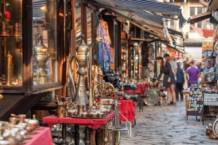 photo of view of Tradigional girf shops in historical center of Sarajevo, Bosnia and Herzegovina.