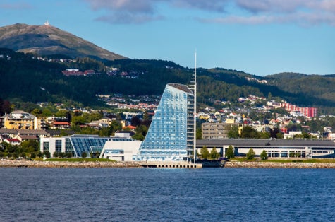 photo of view of View across Molde Norway from the Fjord. High quality photo.