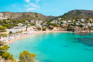 Photo of Javea Xabia skyline view from Mediterranean sea Alicante Spain.