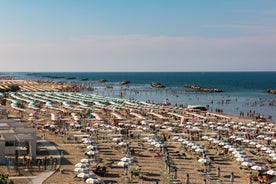 Photo of amazing landscape with beautiful sea beach on sunset in Viserbella, Italy.