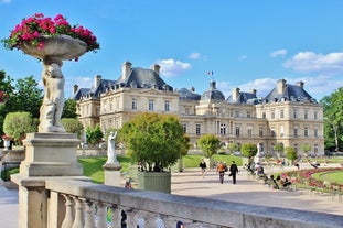 Paris, France. Panoramic view from Arc de Triomphe. Eiffel Tower and Avenue des Champs Elysees. Europe.