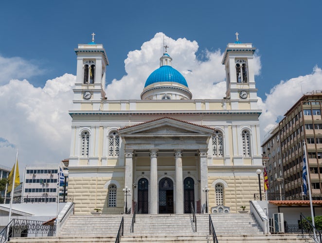 Photo of Entrance steps to the Greek Orthodox church of St Nicholas in Piraeus.