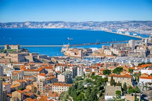 Saint Jean Castle and Cathedral de la Major and the Vieux port in Marseille, France.