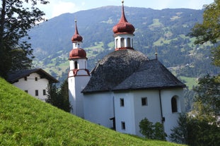 Photo of panorama of Hintertux ski resort in Zillertal Alps in Austria.