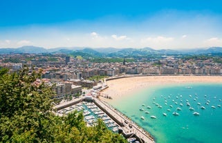 Photo of panoramic aerial view of San Sebastian (Donostia) on a beautiful summer day, Spain.