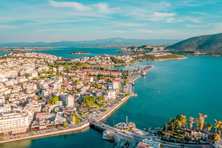 Photo of summer aerial view of city of Chalkida Greece with beach view.