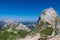 Photo of Scenic view of high alpine Mangart road (Mangartska cesta) seen from Mangart Saddle (Mangartsko sedlo) in untamed Julian Alps, border Slovenia Italy, Europe.