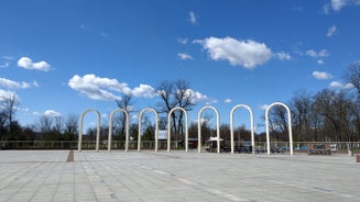 Photo of the facade of the Administrative Palace of Craiova (today Dolj Prefecture and County Council), an imposing historical monument located on the territory of Craiova, Romania.