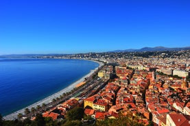 View of Mediterranean luxury resort and bay with yachts. Nice, Cote d'Azur, France. 