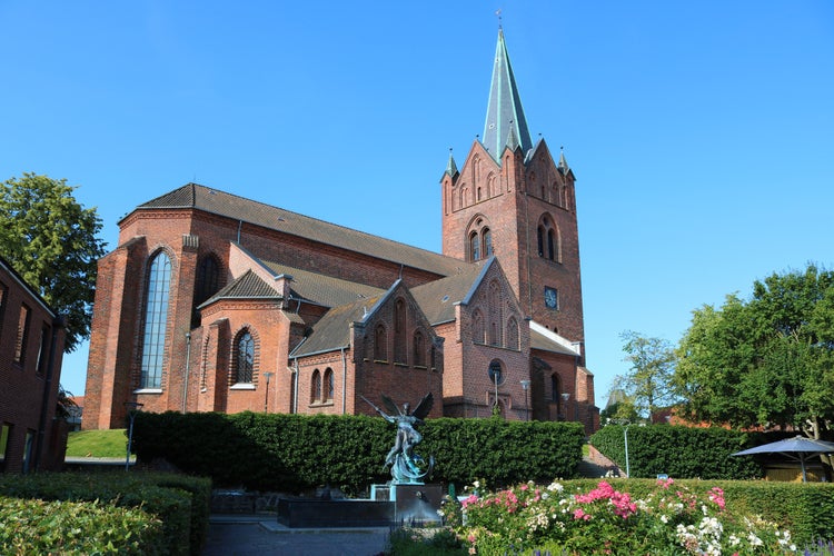 photo of vie of Saint Michaels church in city center of Slagelse in Denmark.