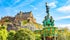 Scenic view of Edinburgh Castle and Ross Fountain, Scotland travel photo. Edinburgh Castle is historic center of the city and most popular tourist attraction.