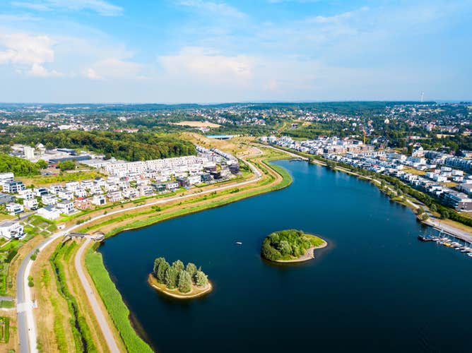 Photo of Phoenix See lake is an artificial lake on the former steelworks Phoenix East in Dortmund.
