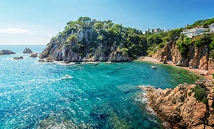 Photo of panoramic aerial view of beautiful Blanes in Costa Brava on a beautiful summer day, Spain.