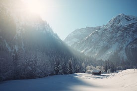 photo of village of Hirschegg in the Kleinwalsertal, Vorarlberg, Austria, with Gottesackerplateau in the background.