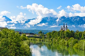 Capital of Slovenia, panoramic view with old town and castle.