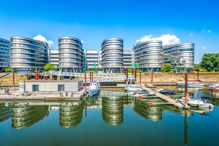 Photo of Innenhafen or inner harbor district in Duisburg city, Germany.