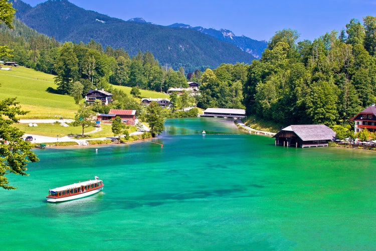 Photo of Konigssee Alpine lake coastline view, Berchtesgadener Land, Bavaria, Germany .