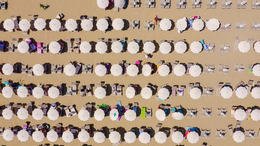 Lido di Jesolo, or Jesolo Lido, is the beach area of the city of Jesolo in the province of Venice, Aerial View.