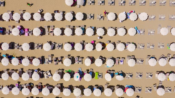 Lido di Jesolo, or Jesolo Lido, is the beach area of the city of Jesolo in the province of Venice, Aerial View.