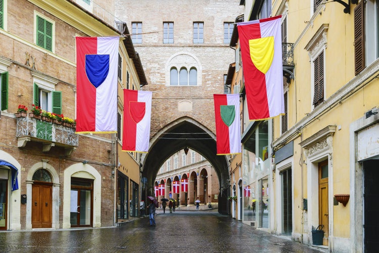 Photo of Typical arch architecture of village Fabriano in Italy.