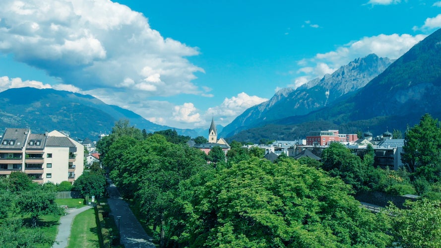 PHOTO OF VIEW OF Aerial view of Lienz skyline, Austria in summer season.