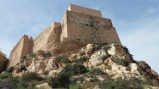 Photo of panoramic view of the Mediterranean beach of Roquetas de Mar in southern Spain.