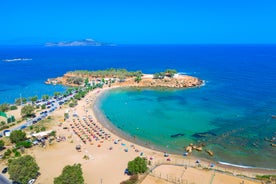 Photo of aerial view of Chania with the amazing lighthouse, mosque, venetian shipyards, Crete, Greece.