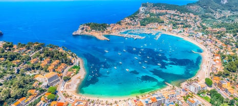 Photo of the famous orange tram runs from Soller to Port de Soller, Mallorca, Spain.