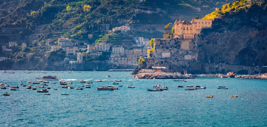 Long focus picture of Maiori port. Splendid seascape of Mediterranean seascape, Amalfi coast in the province of Salerno, Italy, Europe.