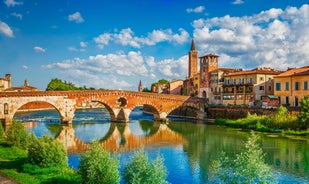 Florence Aerial View of Ponte Vecchio Bridge during Beautiful Sunny Day, Italy