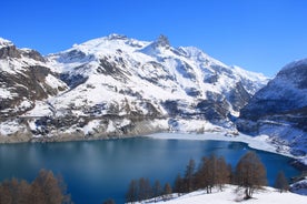 photo of an aerial morning view of Tignes Val Claret, France.