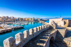 Photo of aerial view of the old Venetian harbor of Rethimno, Crete, Greece.