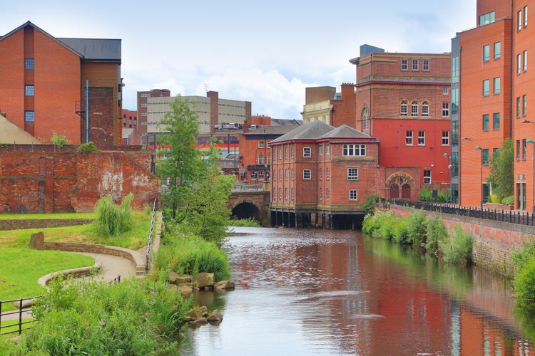 Sheffield - city in South Yorkshire, UK. River Don and old factories.