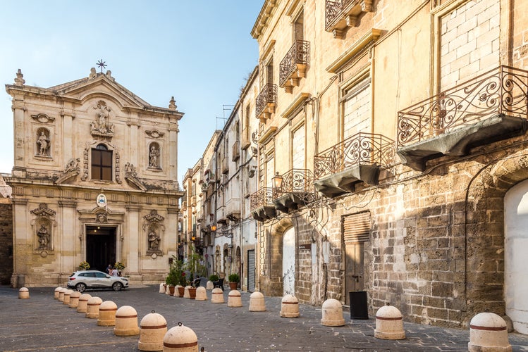 View at the Cathedral of San Cataldo in the streets of Taranto in Italy