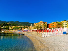 Photo of panoramic aerial view of town Rapallo in Liguria, Italy.