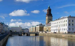 Photo of the city center and the port of Helsingborg in Sweden.