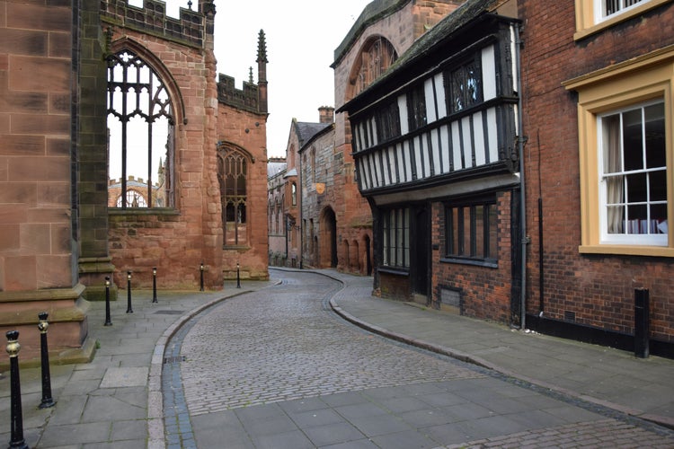 photo of street in the old town of Coventry in England.