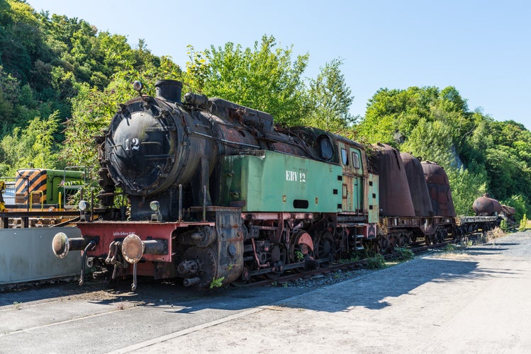 Photo of Steam Engine EBV 12 with slag pots at in Hattingen's industrial museum, in Hattingen ,Germany