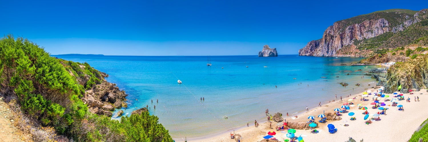 Spaggia di Masua beach and Pan di Zucchero, Sardinia, Italy.