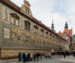 Photo of scenic summer view of the Old Town architecture with Elbe river embankment in Dresden, Saxony, Germany.