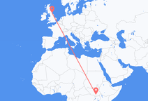 Flyreiser fra Juba, til Newcastle upon Tyne