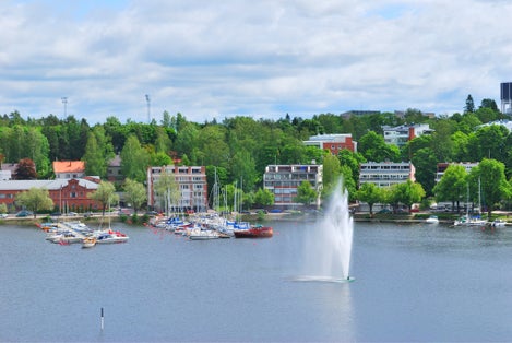 Photo of aerial view of beautiful Lappeeranta, Finland.