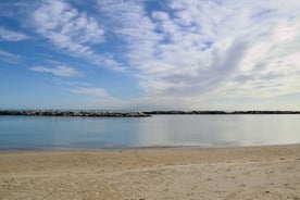 Photo of amazing landscape with beautiful sea beach on sunset in Viserbella, Italy.