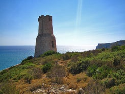 Photo of Javea Xabia skyline view from Mediterranean sea Alicante Spain.