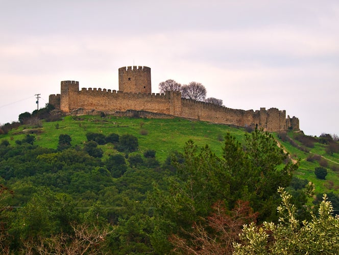 photo of view of Imposing castle of Platamonas under cloudy sky in Neos Panteleimonas, Pieria, North Greece.