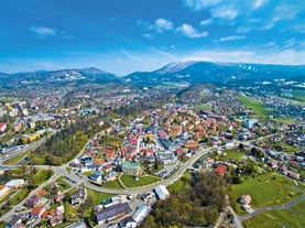 Photo of aerial view of City Roznov pod Radhostem, Czechia.