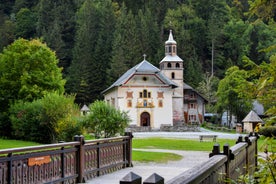 photo of French alps mountain and Saint-Gervais-les-Bains village, in spring in France.